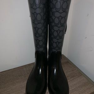 black COACH lace up rain boots